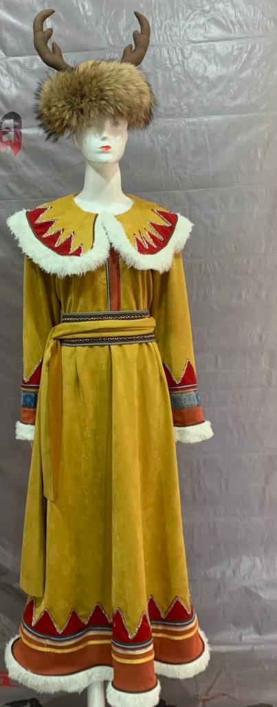 Oroqen Ethnic Costume Chinese Minority Women Performance Dance Dress