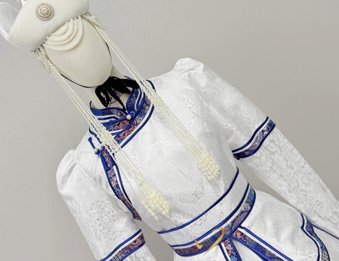 Mongolian Ethnic White Robe Female Embroidered Costume Chinese Fashion Show Singer Performance Attire