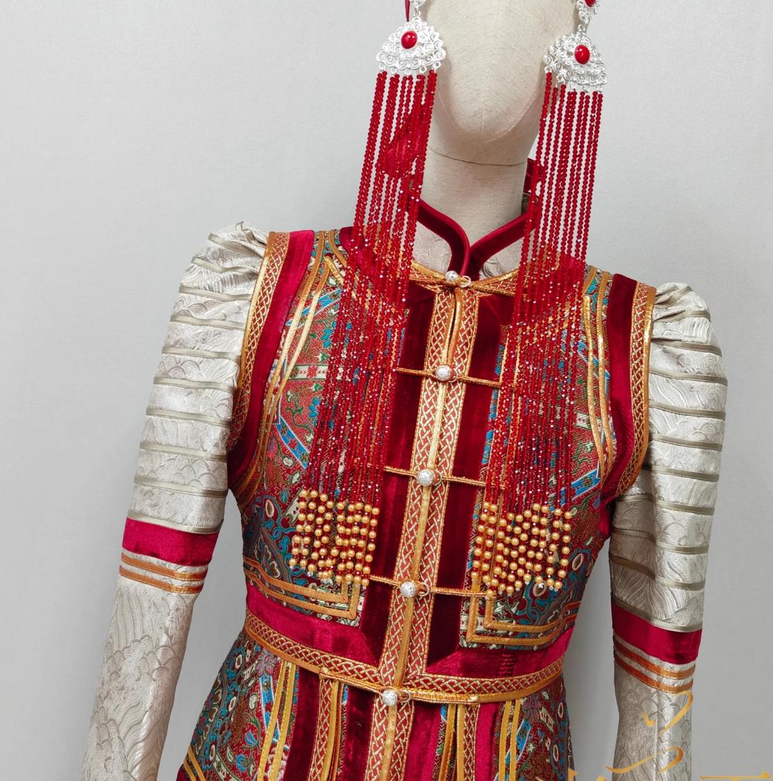 Mongolian Ethnic Women Wedding Costume Chinese Mongol Minority Fashion Show Attire