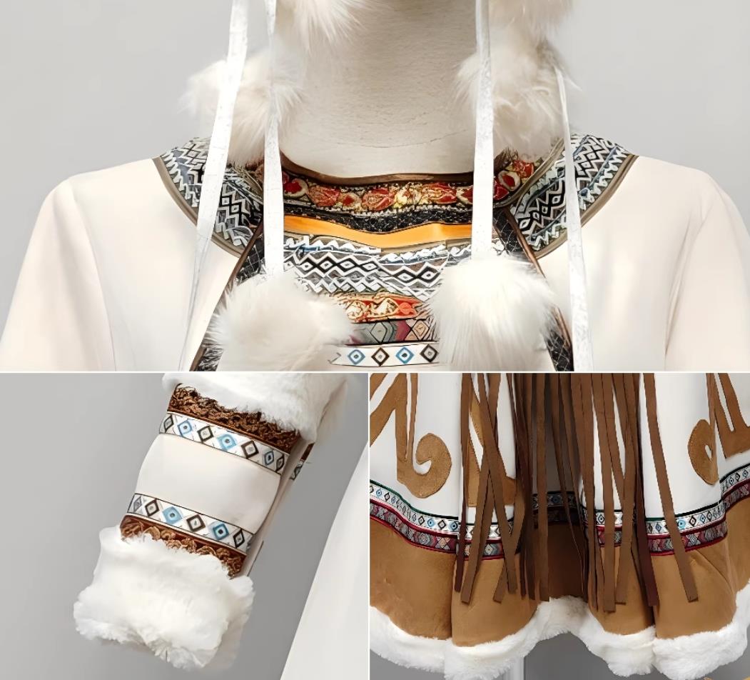 Evenki Ethnic Minority Clothing Chinese Stage Performance Costume Folk Dance Dress