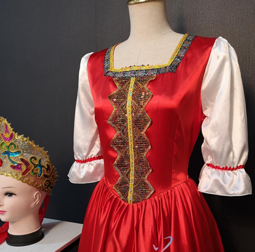 Russian Folk Dance Costume Women European Court Stage Performance Opening Dance Flared Dress