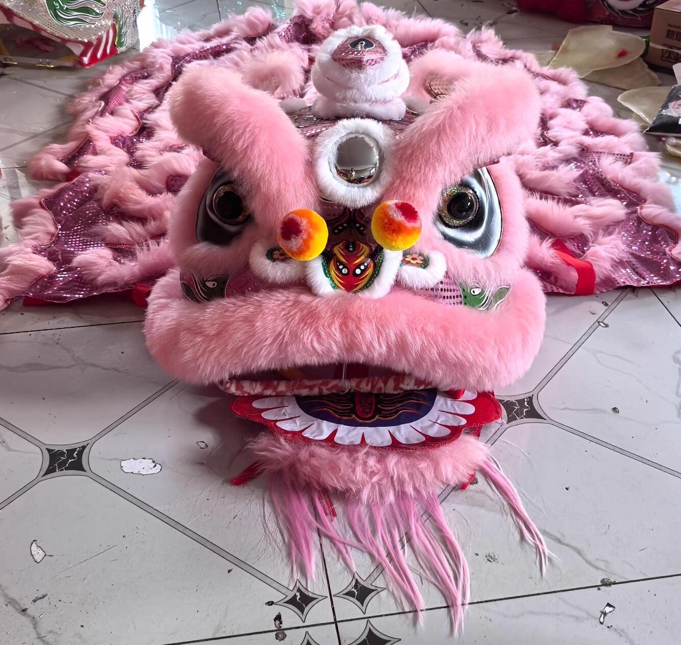 Wedding Decoration Lion Dance Costume Pink Wool Lion Head