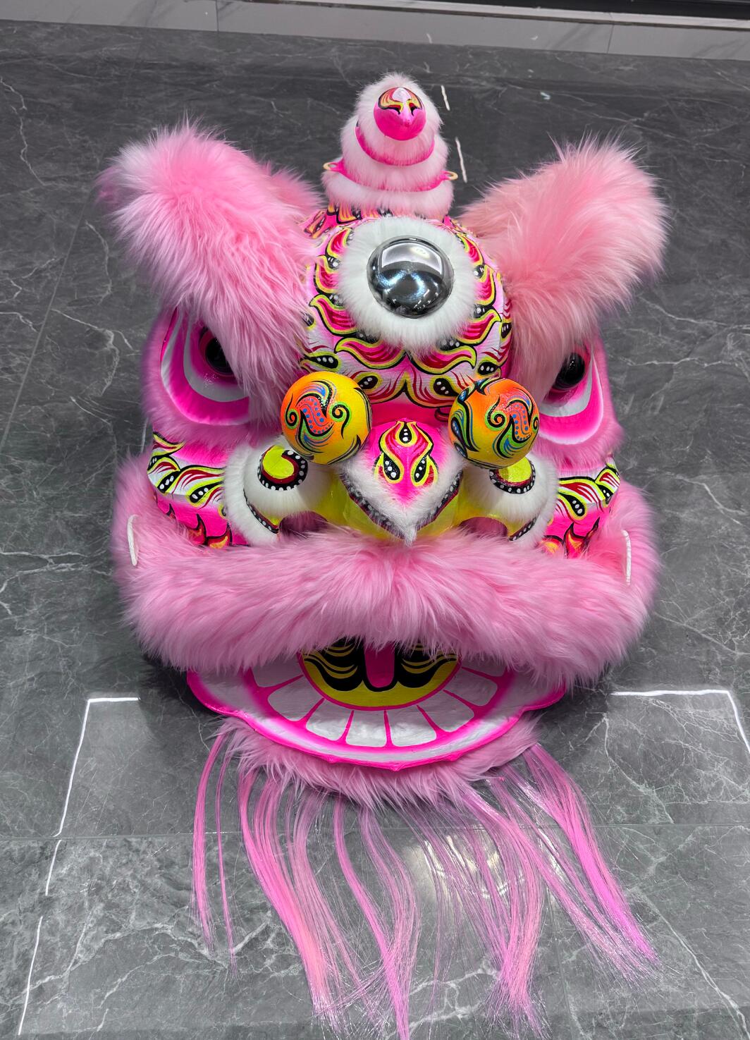 Chinese Lion Dance Costume Handmade Pink Wool Lion Head and Clothing Complete Set