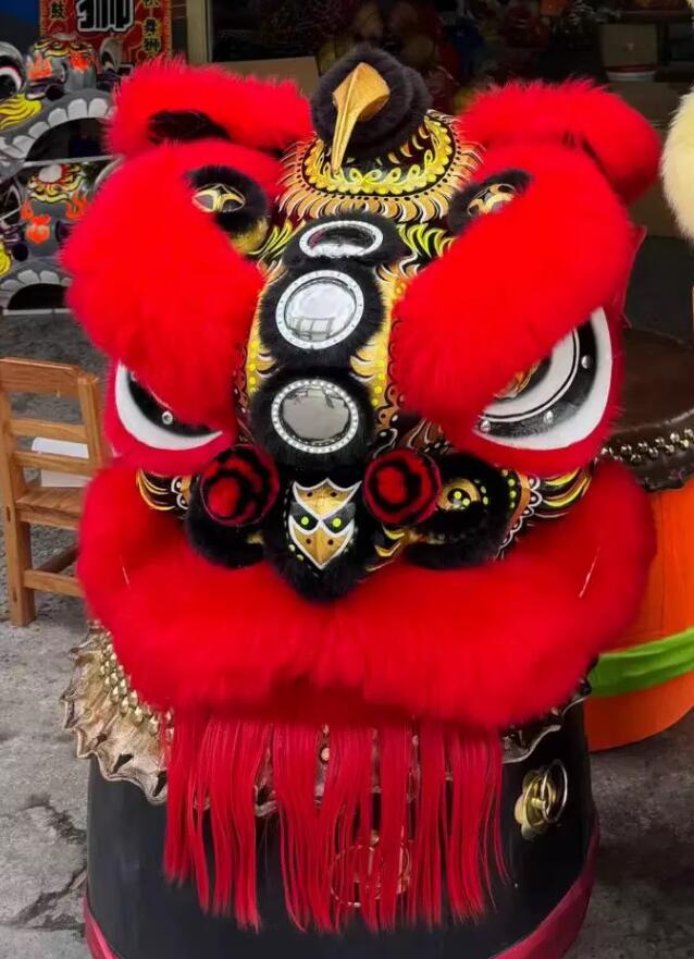 Chinese Lion Dance Costume Handmade Red Wool Lao Fu Zi Lion Head and Clothing Complete Set