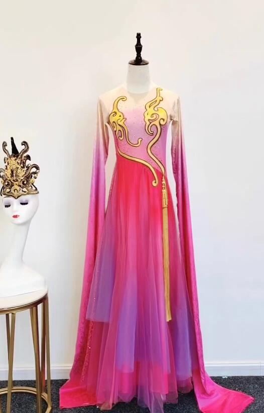 Water Sleeve Dance Costume Women Han Tang Dance Long Sleeve Pink Dress Chinese Classical Performance Clothing