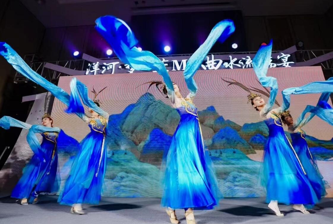 Chinese Classical Performance Clothing Water Sleeve Dance Costume Women Han Tang Dance Long Sleeve Blue Dress