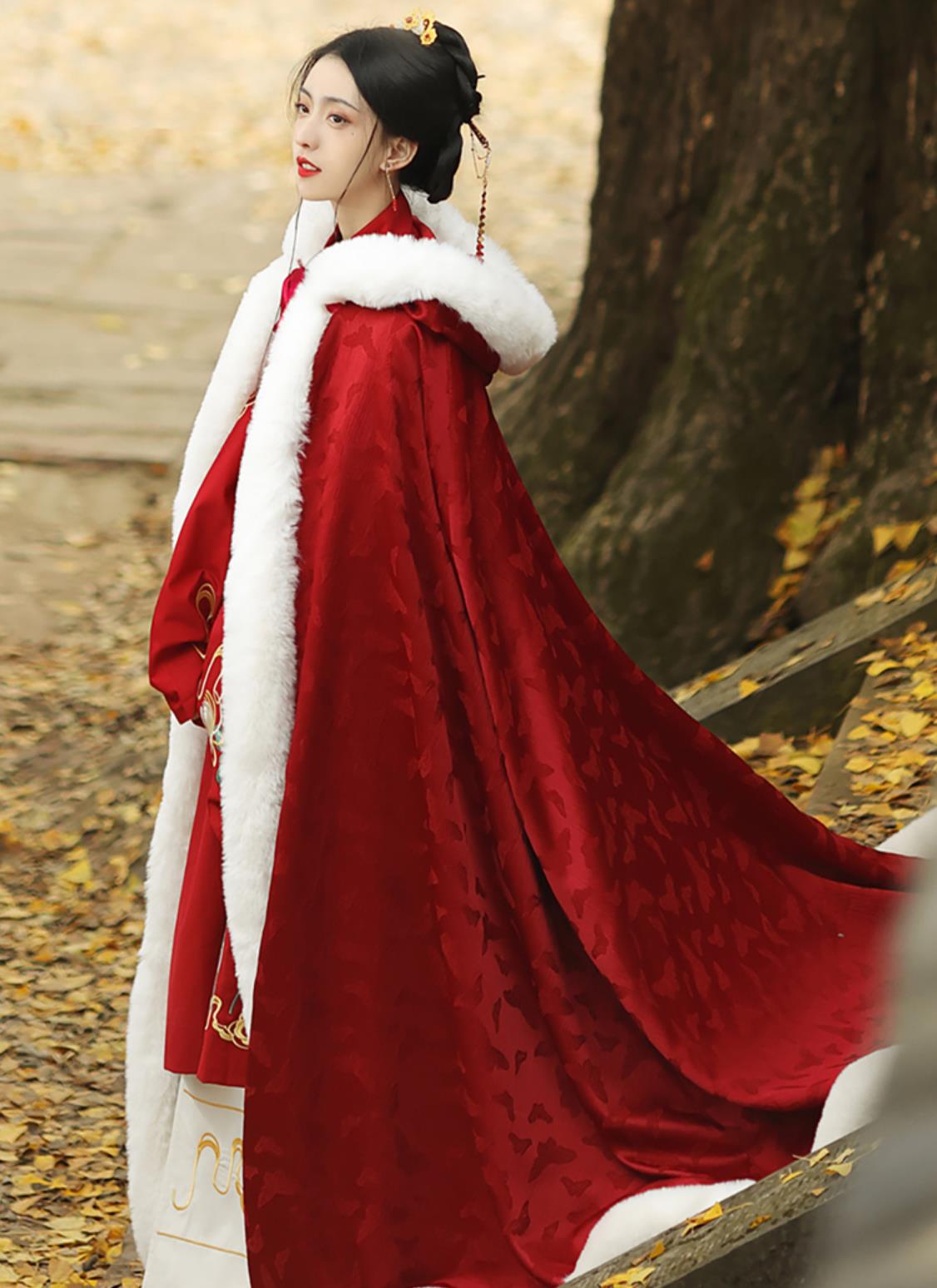 Chinese Red Cloak Hanfu Cape Women Hooded Ancient Style Costume