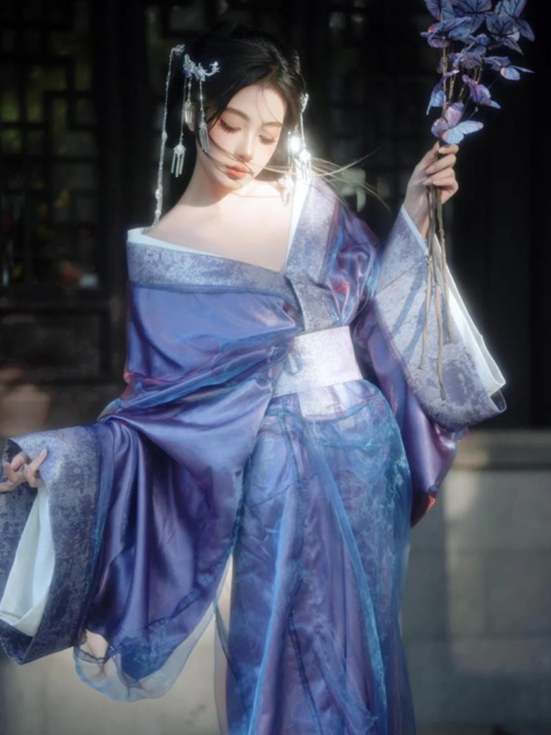 Purple Warring States Robe Chinese Hanfu Dress Women Wide Sleeves Beauty Costume