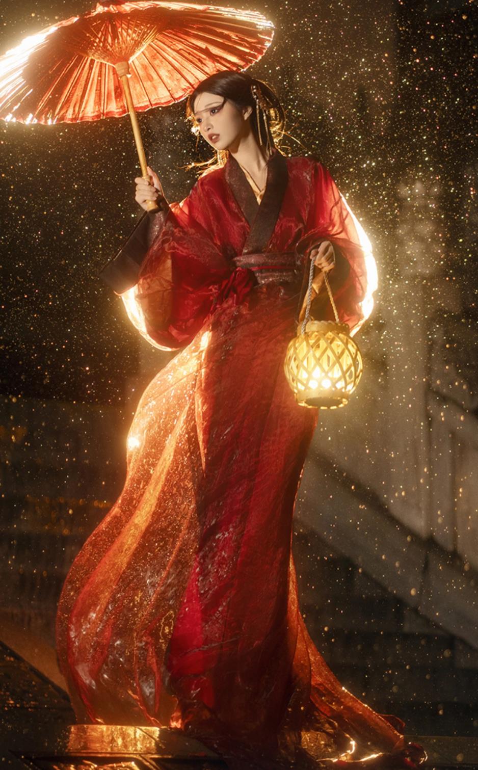 Women Red Warring States Robe Chinese Hanfu Dress Ancient Beauty Wide Sleeves Costume