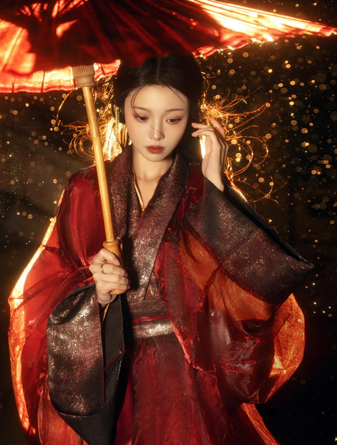 Women Red Warring States Robe Chinese Hanfu Dress Ancient Beauty Wide Sleeves Costume