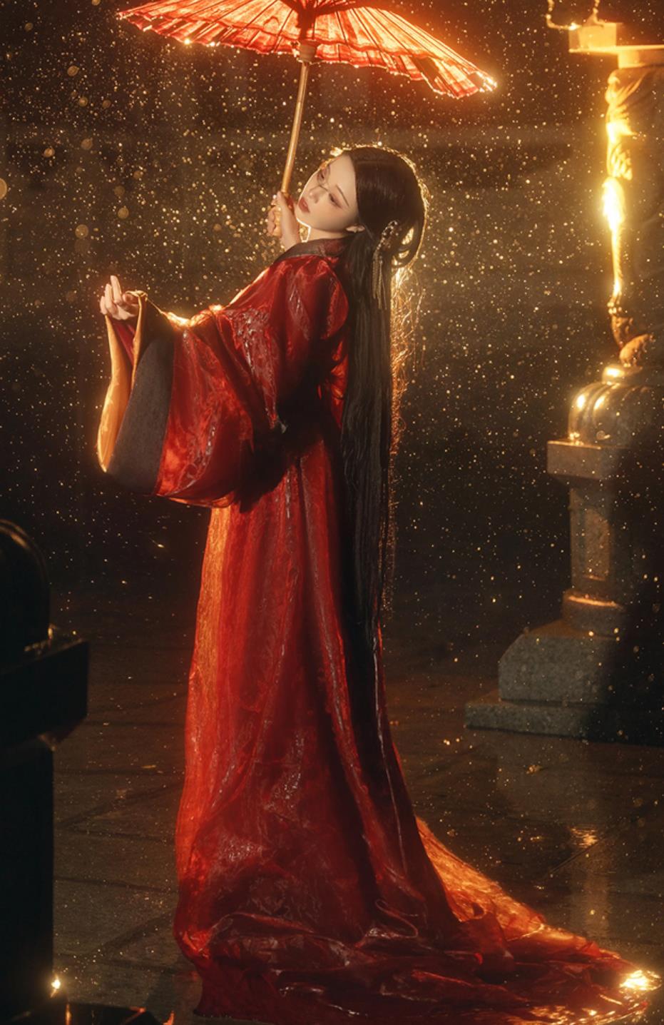 Women Red Warring States Robe Chinese Hanfu Dress Ancient Beauty Wide Sleeves Costume