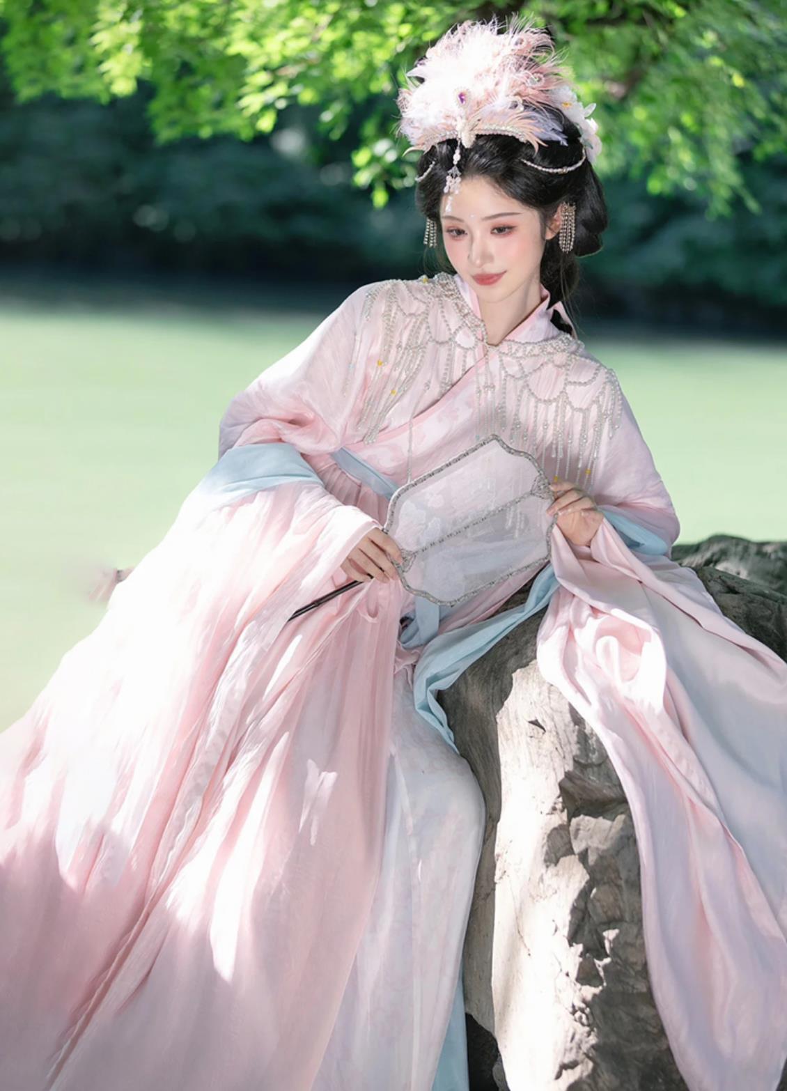 Chang E Fairy Hanfu Women Pink Wide Sleeve Flowing Immortal Dress Ancient Chinese Dance Performance Costume