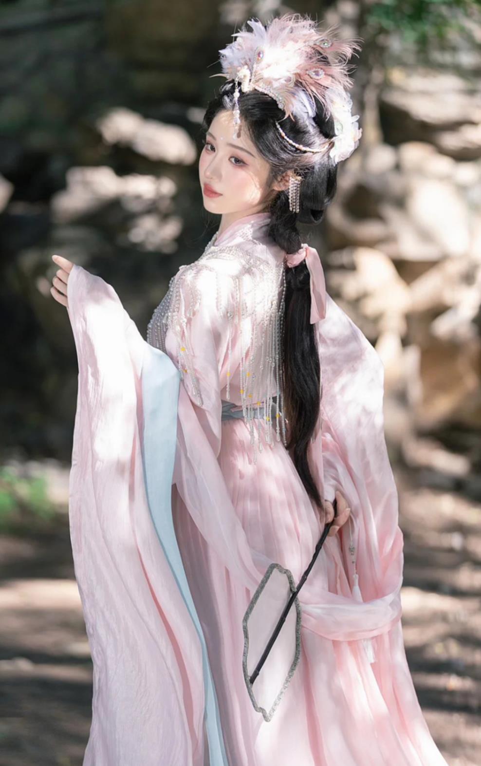 Chang E Fairy Hanfu Women Pink Wide Sleeve Flowing Immortal Dress Ancient Chinese Dance Performance Costume