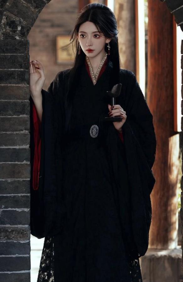 Ancient Black Hanfu Women Wide Sleeve Gown Chinese Wei Jin Dynasty Swordswoman Clothing