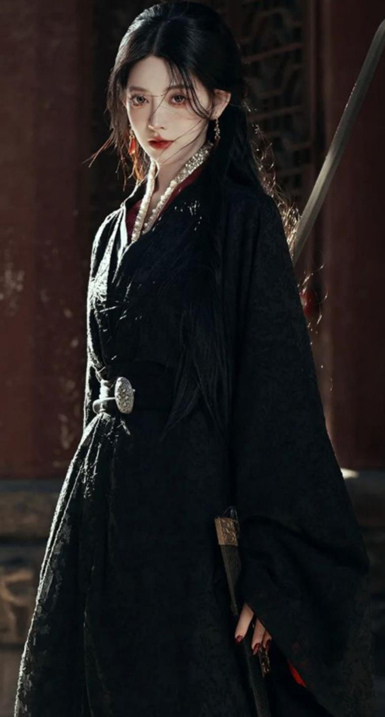 Ancient Black Hanfu Women Wide Sleeve Gown Chinese Wei Jin Dynasty Swordswoman Clothing