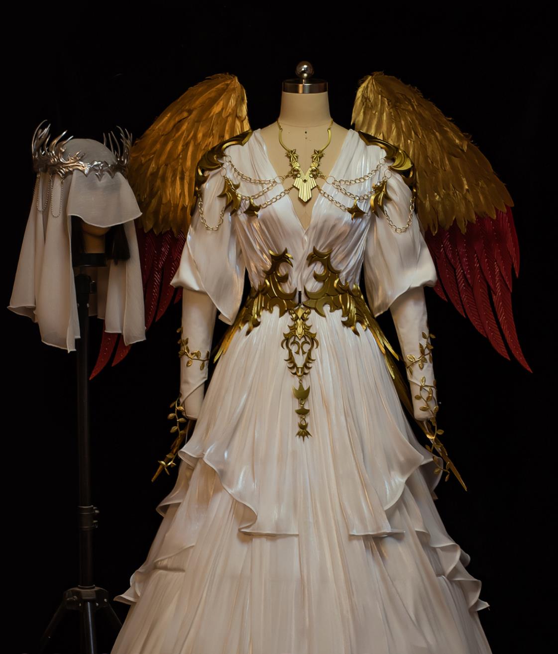 FFXIV Final Fantasy XIV Scholar Seraph Cosplay Costume Fairy Princess White Dress