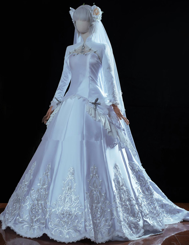 Final Fantasy XIV Wedding Dress Halloween Costume Ceremony Bride Gown Cosplay Princess Clothing