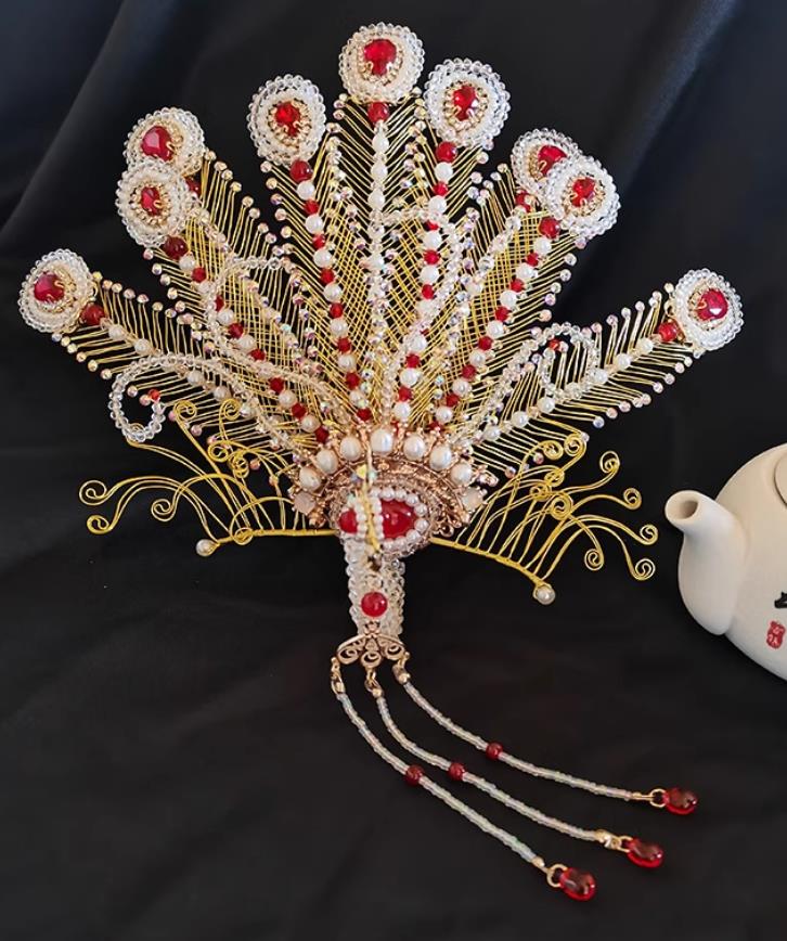 Nine Tail Golden Phoenix Hairpin Handmade Ming Dynasty Hanfu Hair Jewelry Chinese Wedding Headdress Hair Crown