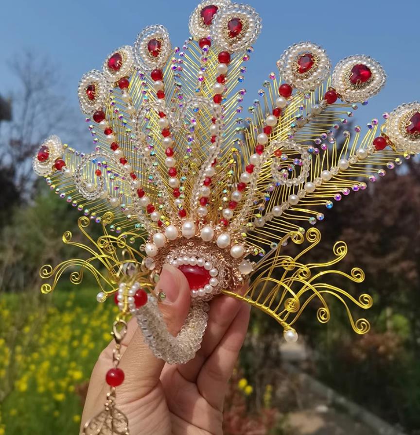 Nine Tail Golden Phoenix Hairpin Handmade Ming Dynasty Hanfu Hair Jewelry Wedding Headdress Hair Crown