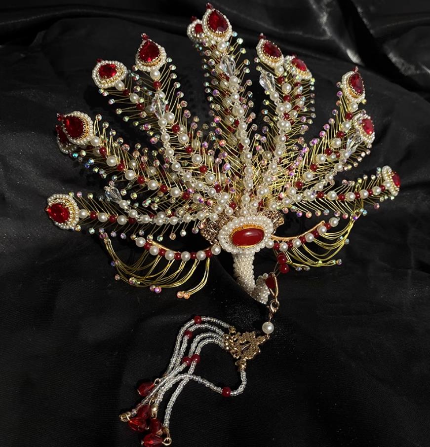 Chinese Wedding Headdress Hair Crown Golden Phoenix Hairpin Handmade Tang Dynasty Hanfu Hair Jewelry