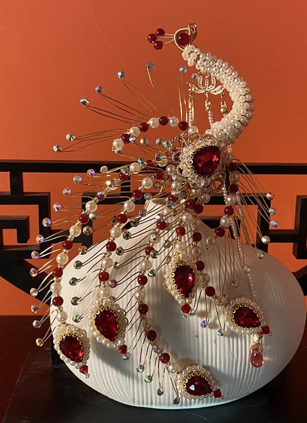 Tassel Golden Phoenix Hairpin Inclined Phoenix Five Tail Hair Crown Chinese Ming Dynasty Wedding Headdress Accessory