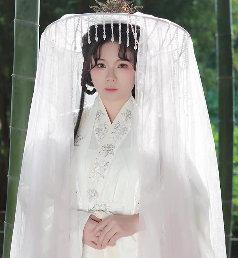 Ancient Chinese Style White Veil Hat Handmade Hanfu Tassel Wei Cap Traditional Bamboo Hat