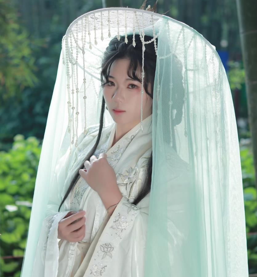 Ancient Chinese Style White Veil Hat Handmade Hanfu Tassel Wei Cap Traditional Bamboo Hat