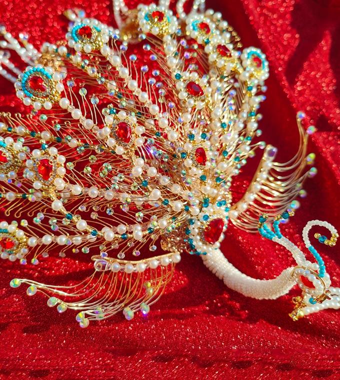 Golden Phoenix Coronet Twelve Tail Phoenix Crown Chinese Wedding Hairpin Pearl Phoenix Hanfu Hair Ornament