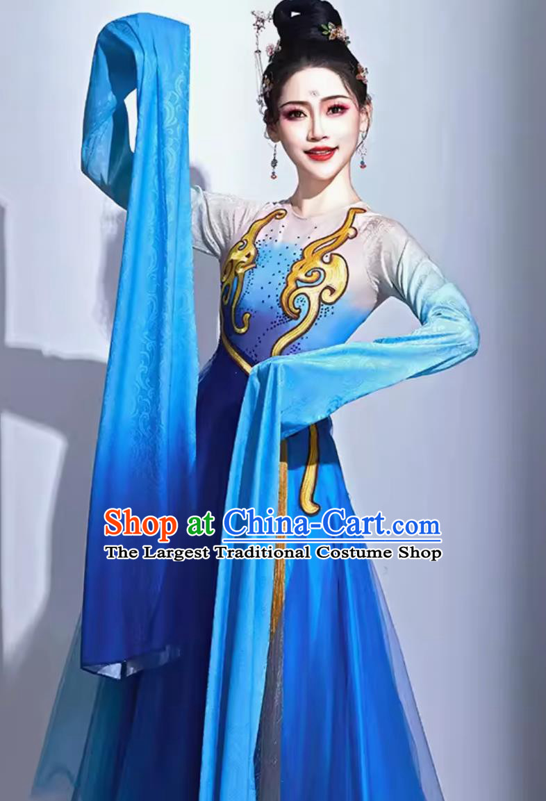 Water Sleeve Dance Costume Women Elegant Grand Banquet Song Chinese Han Tang Long Sleeve Classical Dance Blue Dress