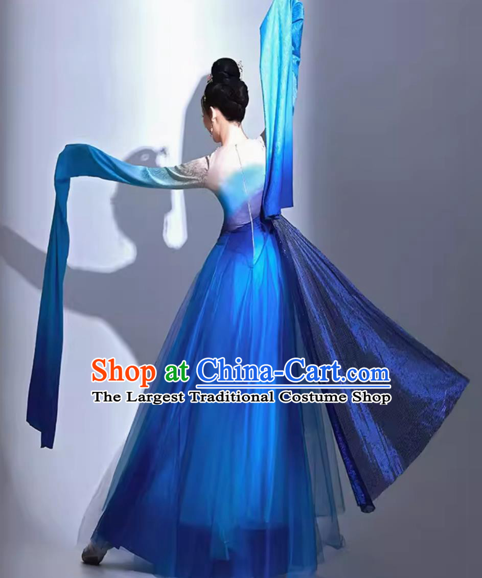 Water Sleeve Dance Costume Women Elegant Grand Banquet Song Chinese Han Tang Long Sleeve Classical Dance Blue Dress