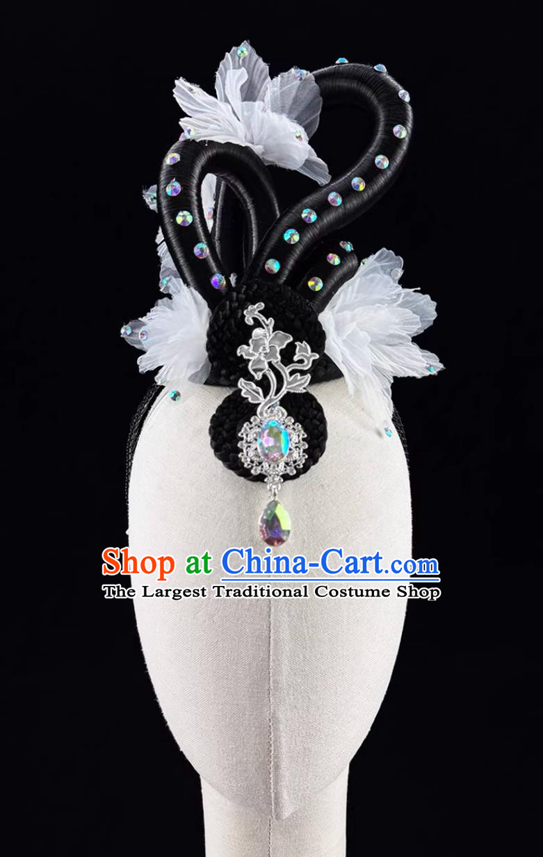 Classical Dance White Flower Headpiece Zui Jing Bo Han Tang Beauty Wig Chinese Dance Performance Headdress