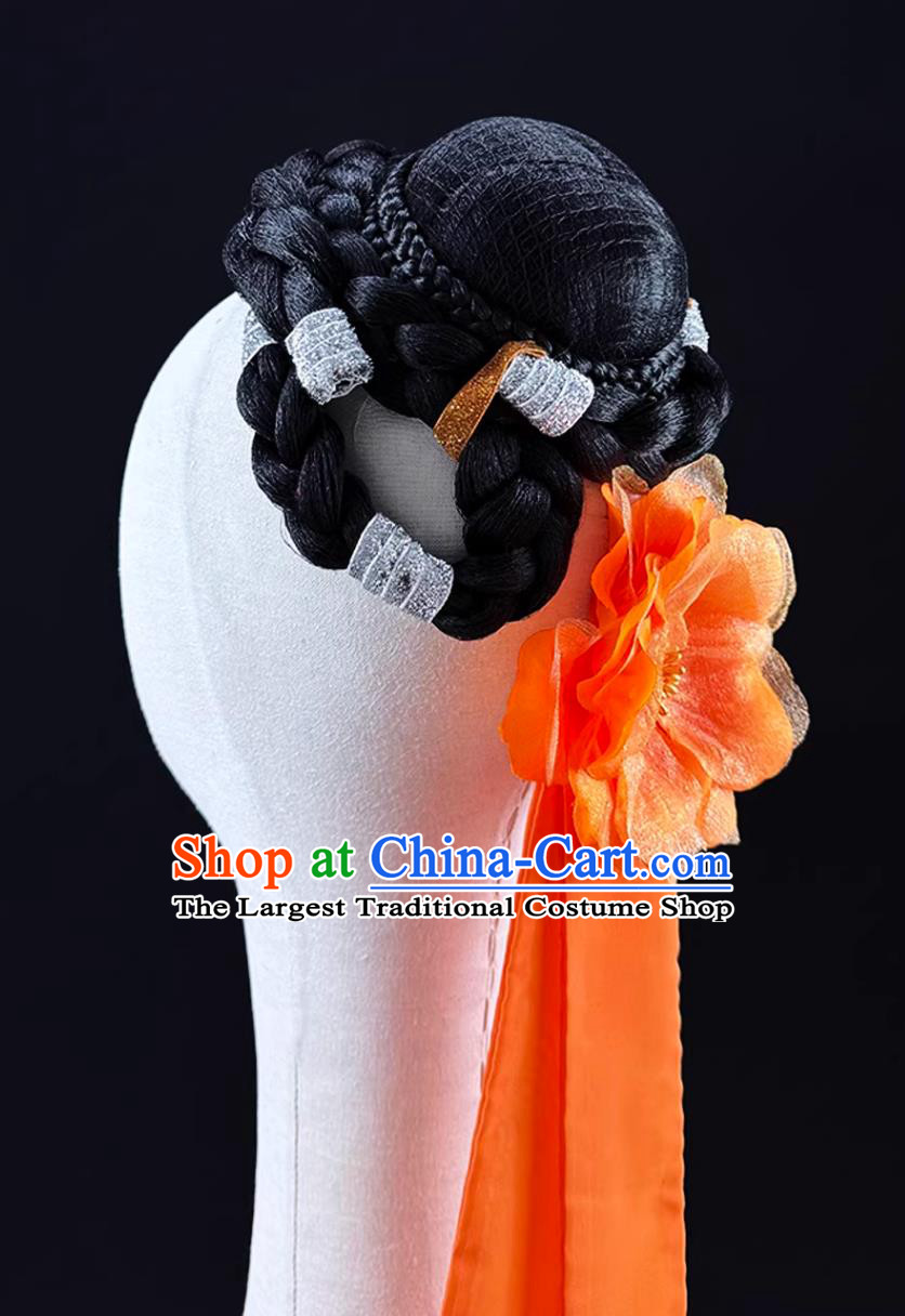 Female Group Dance Headwear Flower Falling Beauty Dance Headdress Ethnic Stage Performance Wig Headpiece