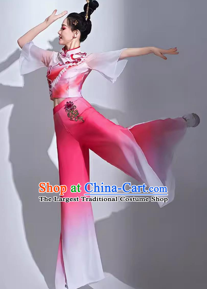 Chinese Classical Dance Clothing Jiaozhou Yangko Performance Pink Outfit Women Group Dance Costume
