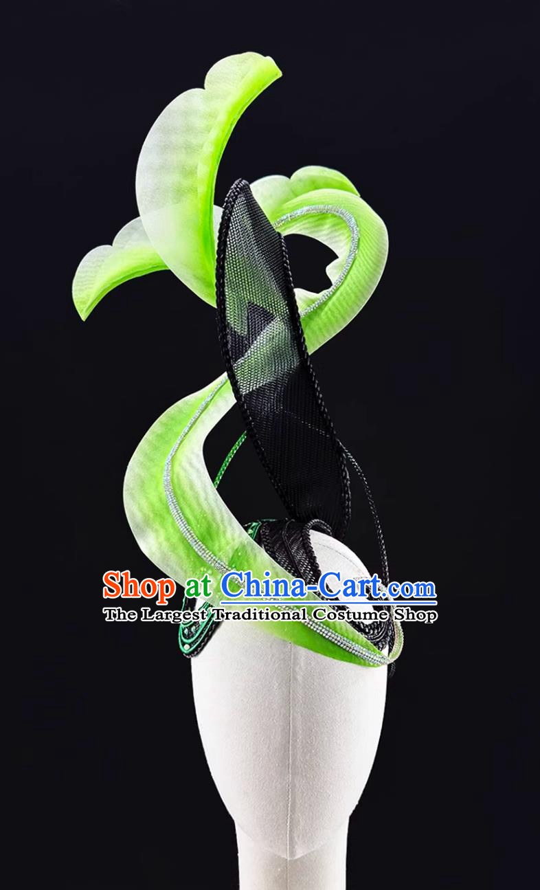 Classical Spring Tea Warmth Dance Headdress Chinese Style Women Group Opening Dance Green Headpiece