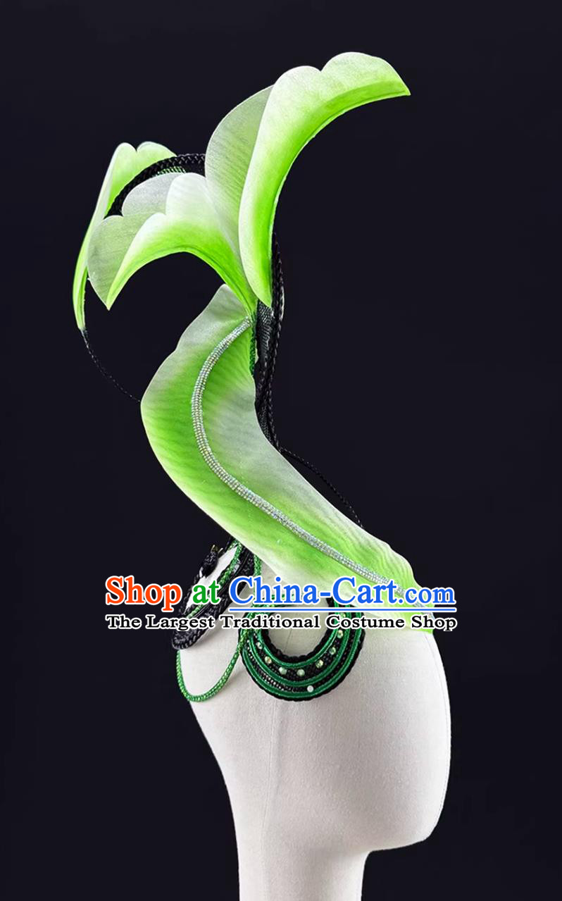 Classical Spring Tea Warmth Dance Headdress Chinese Style Women Group Opening Dance Green Headpiece