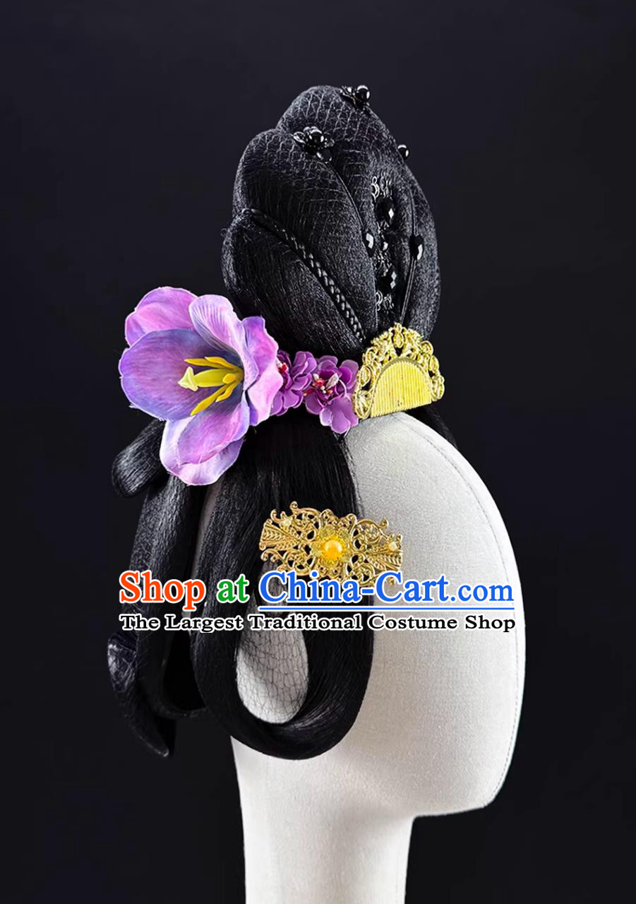 Chang An Noblewoman Dance Headdress Classical Dance Han Tang Headwear Chinese Stage Performance Runway Wig Chignon