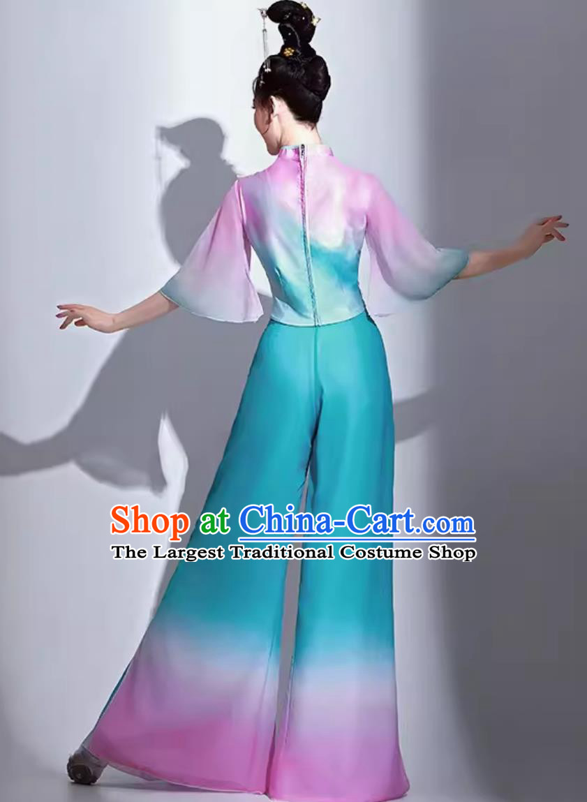 Women Group Dance Costume Chinese Classical Dance Clothing Jiaozhou Yangko Performance Lake Blue Outfit