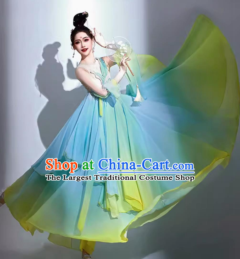 Classical Dance Costume Chinese Style Hanfu Umbrella Dance Clothing Women Elegant Opening Dance Blue Dress