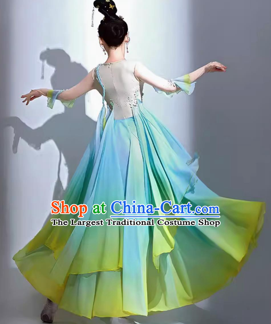 Classical Dance Costume Chinese Style Hanfu Umbrella Dance Clothing Women Elegant Opening Dance Blue Dress