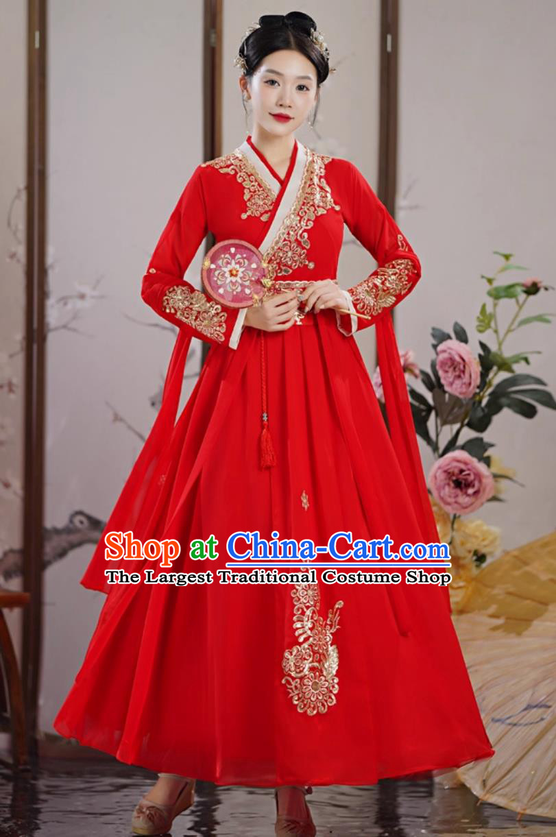 Red Hanfu Women Classical Dance Clothing Ancient Chinese Costume Performance Dress