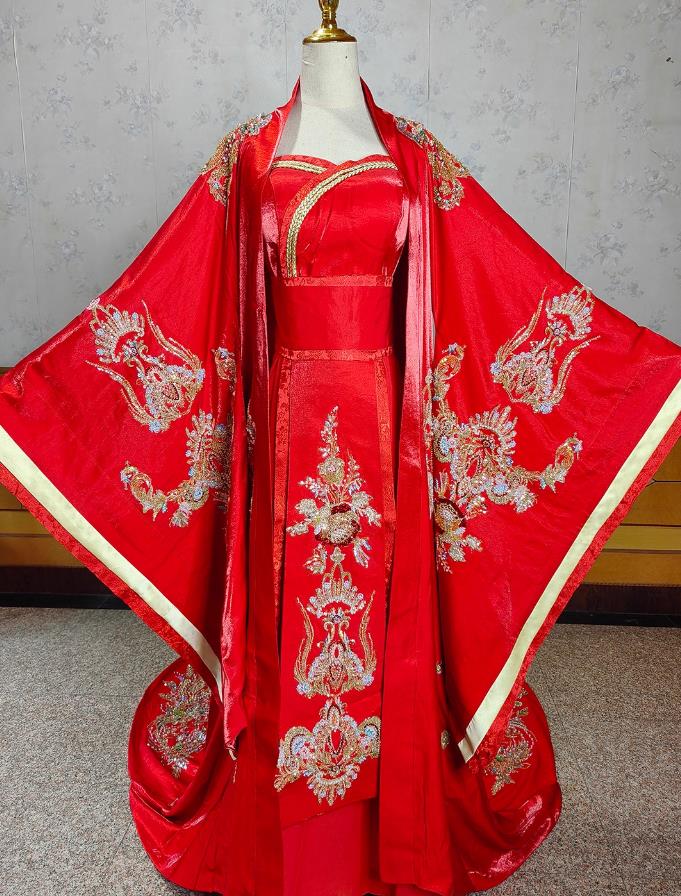 Tang Dynasty Hanfu Women Chinese Stage Performance Red Dress Ancient Empress Costume Complete Set