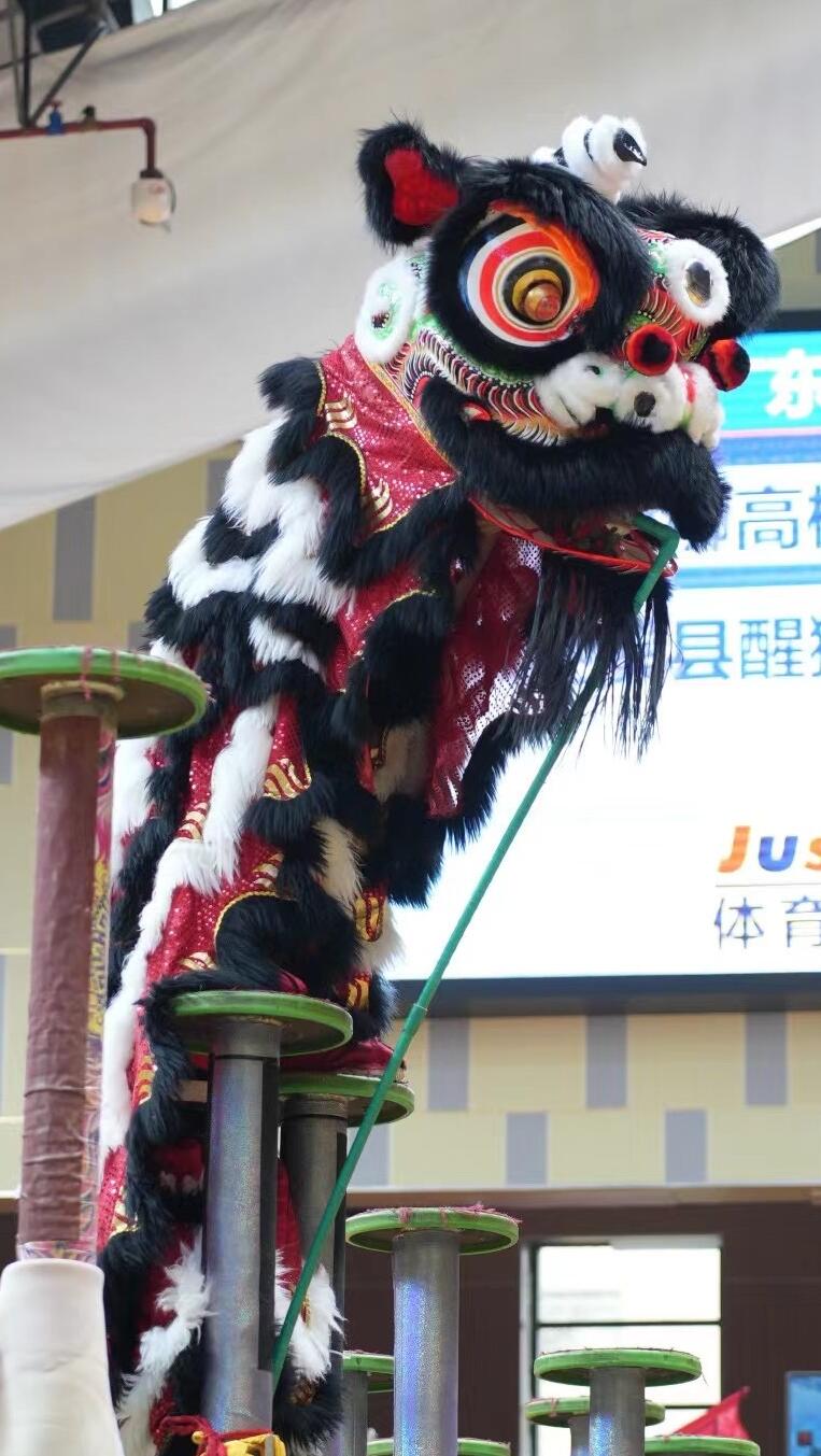 Handmade Fut San Tiger Spots Lion Dance Costume Black Wool Lion Dance Head Traditional Chinese Dancing Lion Equipment Clothing