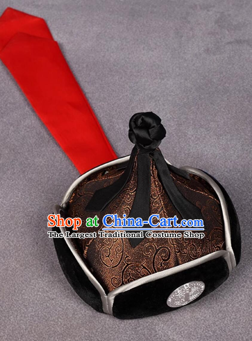 Mongolian Traditional Hat Male Prince Bokh Hat Wrestling Headwear Handmade Performance Brown Hat