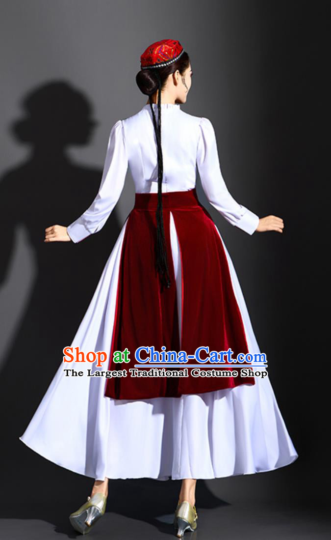 Chinese Ethnic Performance Outfit Women Dance Costume Kazakh Xinjiang Flowy Flared Dress