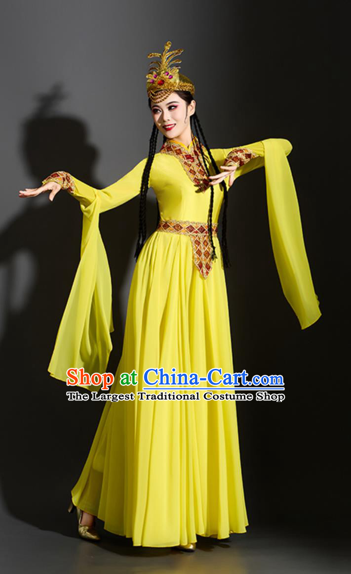 Xinjiang Classical Dance Yellow Dress Chinese Uyghur Ethnic Performance Costume
