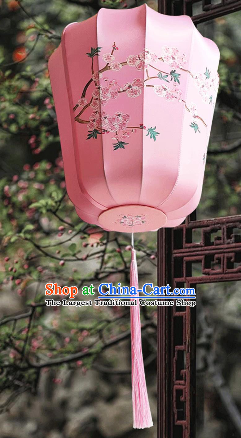 Printed Plum Blossom Lamp Festival Celebration Pink Silk Lantern Chinese Mid Autumn Festival Lantern