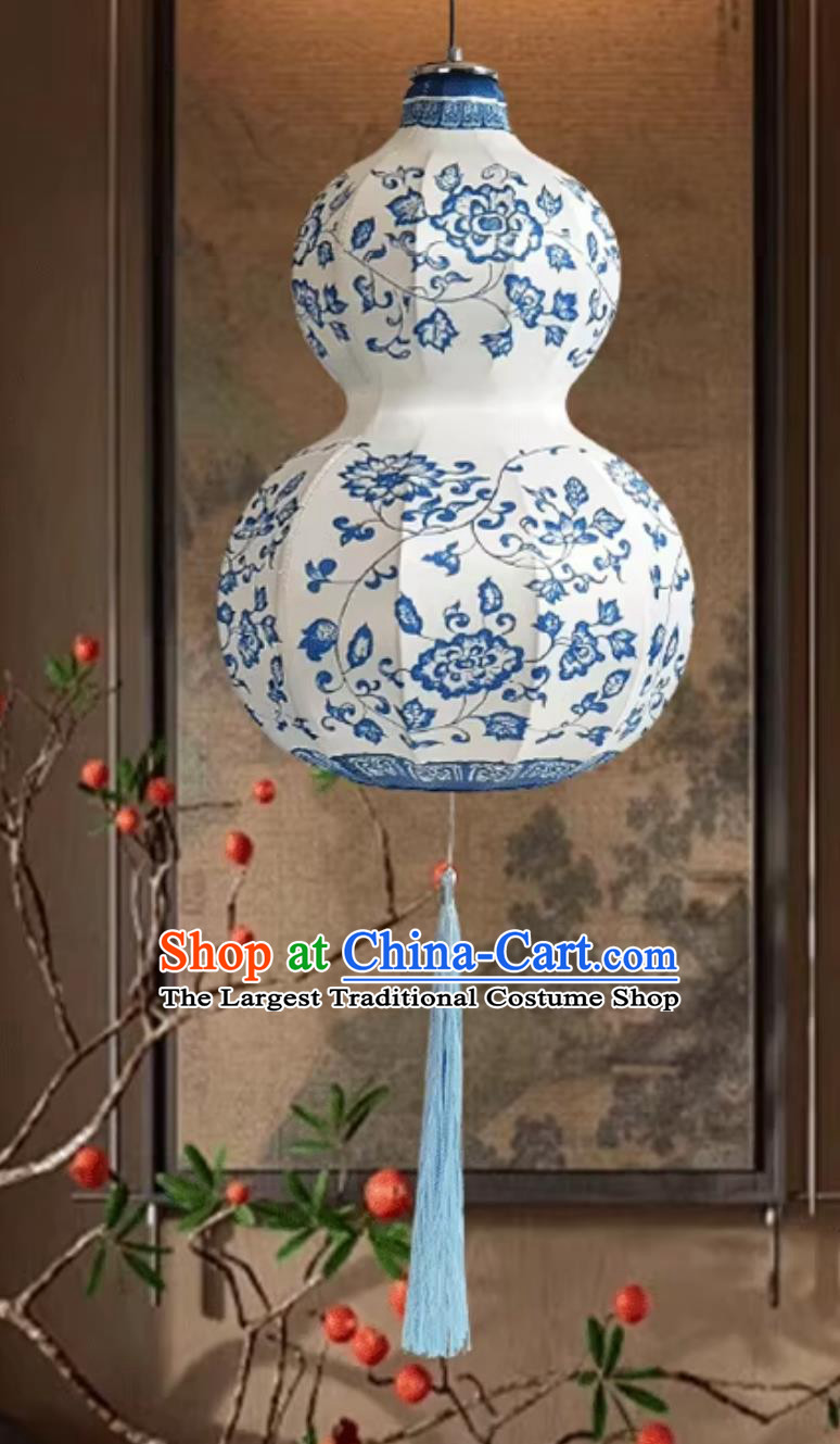 Blue And White Porcelain Lantern Traditional Classic Gourd Vase Pendant Lamp Creative Chinese Style Lantern