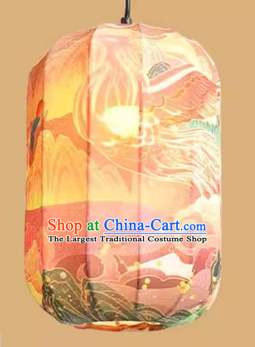 Printed Phoenix Pink Lamp Chinese Style Lantern Waterproof Pendant Lantern