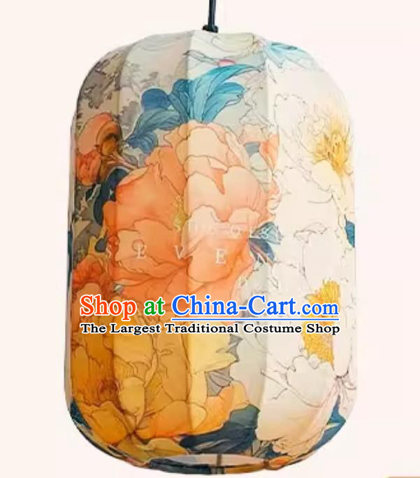Chinese Style Lantern Waterproof Pendant Lantern Printed Peony Lamp