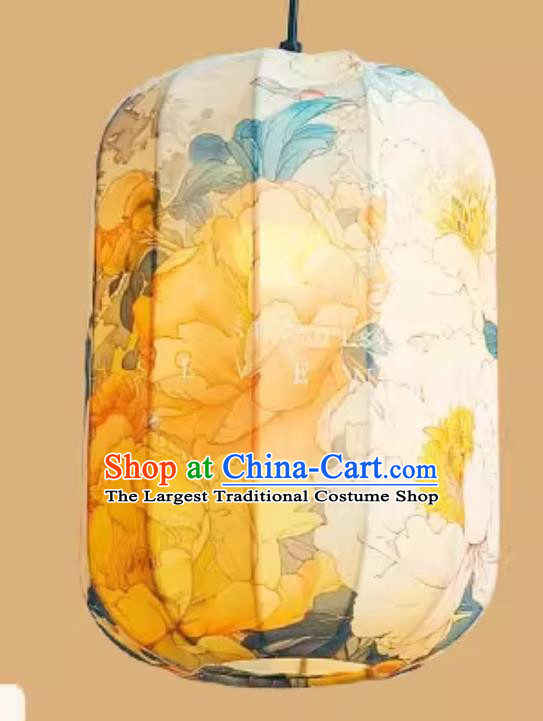 Chinese Style Lantern Waterproof Pendant Lantern Printed Peony Lamp